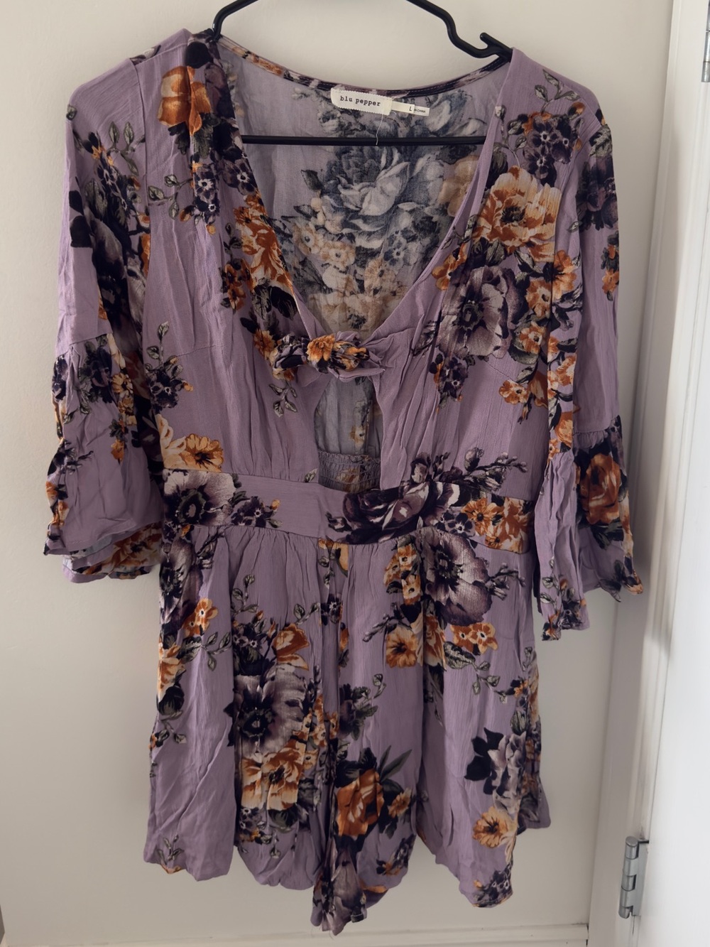 Bisou Bisou Lavender Floral V-Neck Tunic